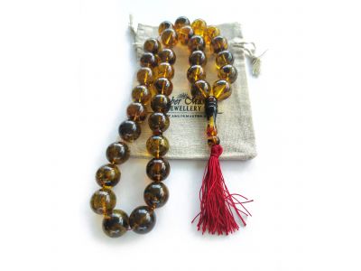 Amber Rosary Beads With Soil Inclusions: 20mm