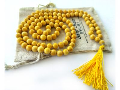 Amber Mala With 108 Yellow Beads: 10mm